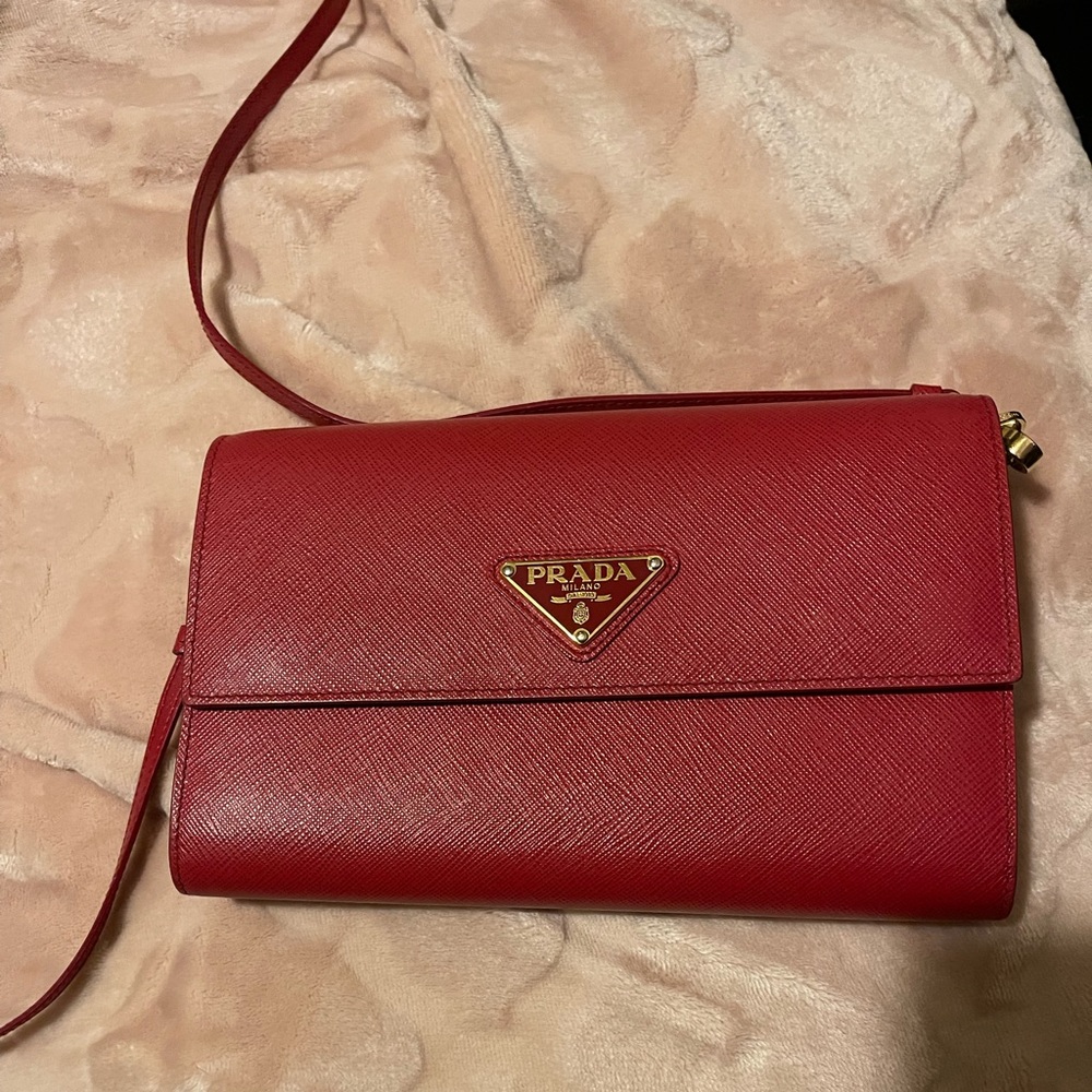 Red Authentic Prada crossbody clutch